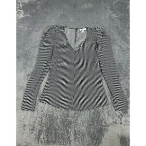 Maison D'Amelie Paris Top Size L Black White Striped Puff Sleeve Blouse V-Neck
